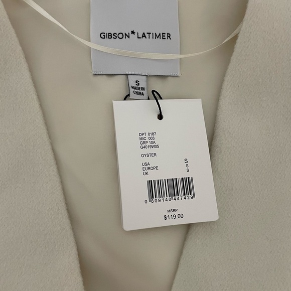 New GIBSON LATIMER Ivory Long Slitted Duster Vest Classic Minimalist Small - Picture 8 of 12
